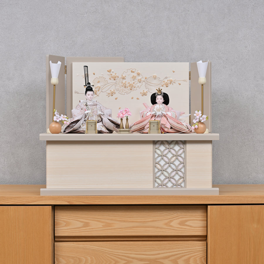 平安博翠作　くすみカラー桜刺繍　モカ雪輪桜七宝組子