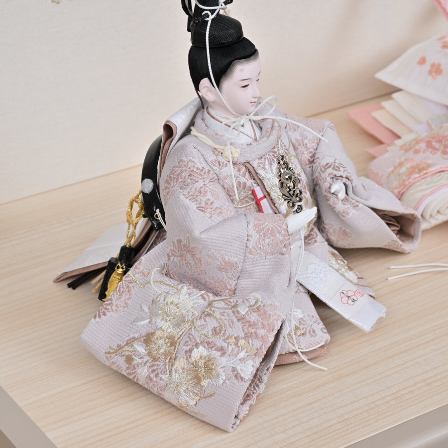 平安博翠作　くすみカラー桜刺繍　モカ雪輪桜七宝組子