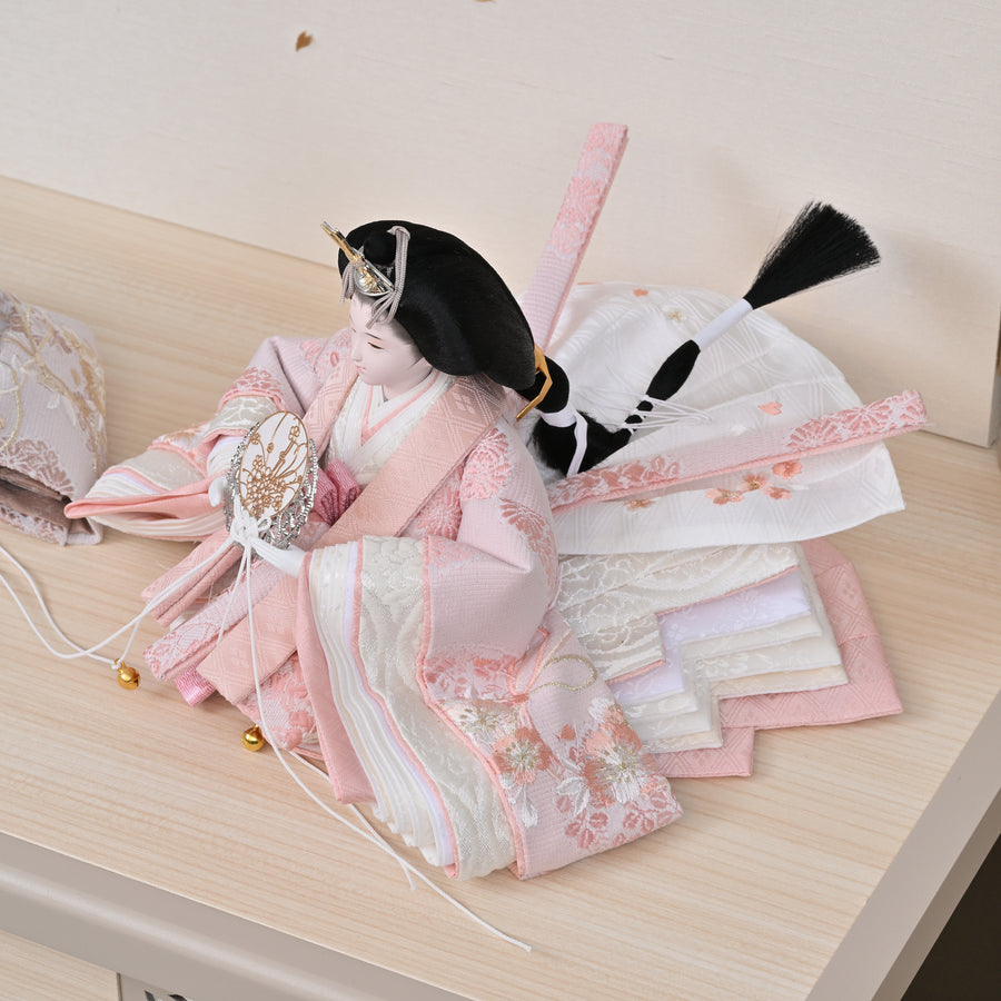 平安博翠作　くすみカラー桜刺繍　モカ雪輪桜七宝組子