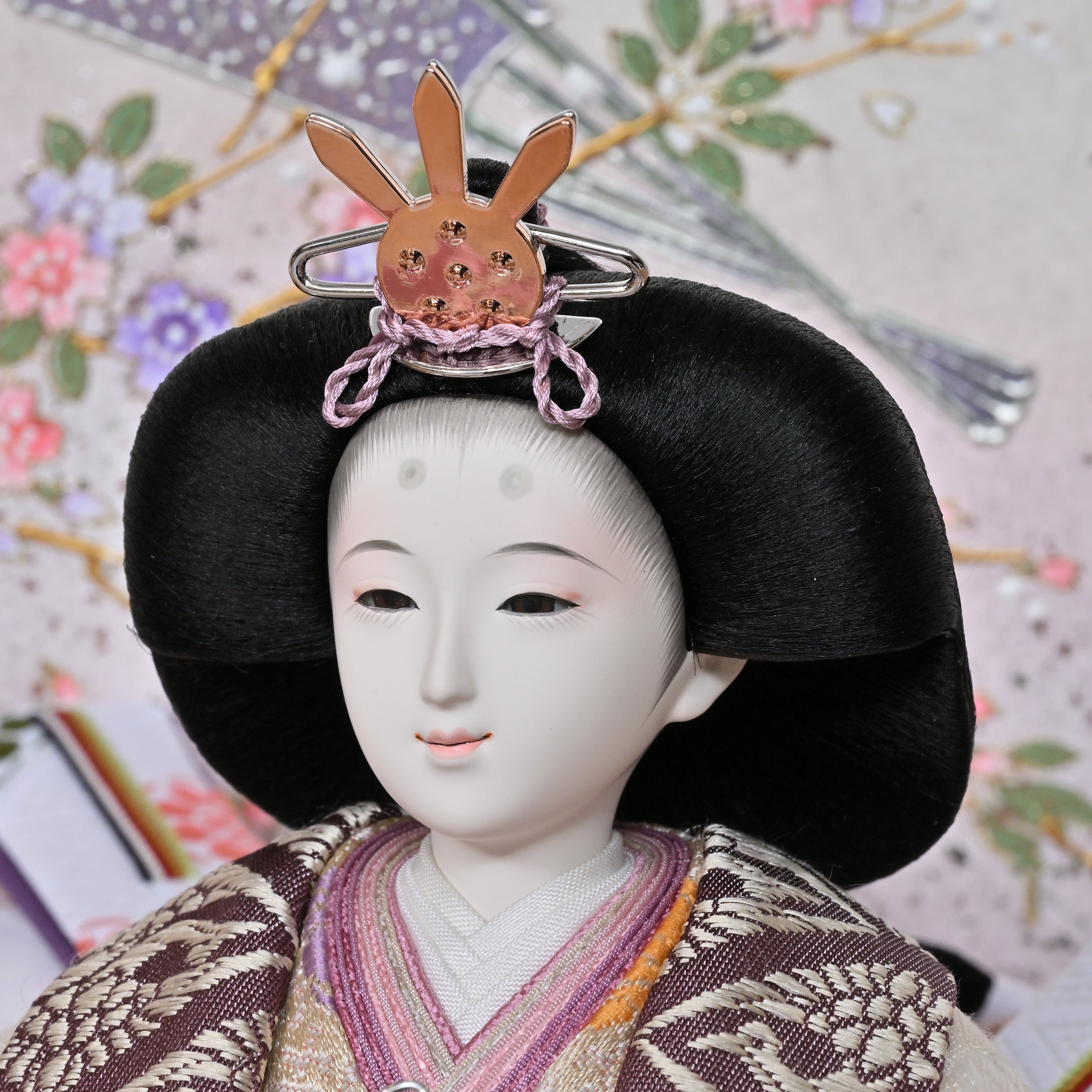 望月龍翠作 紫桜総刺繍 タモ京扇子 – 人形のかに江