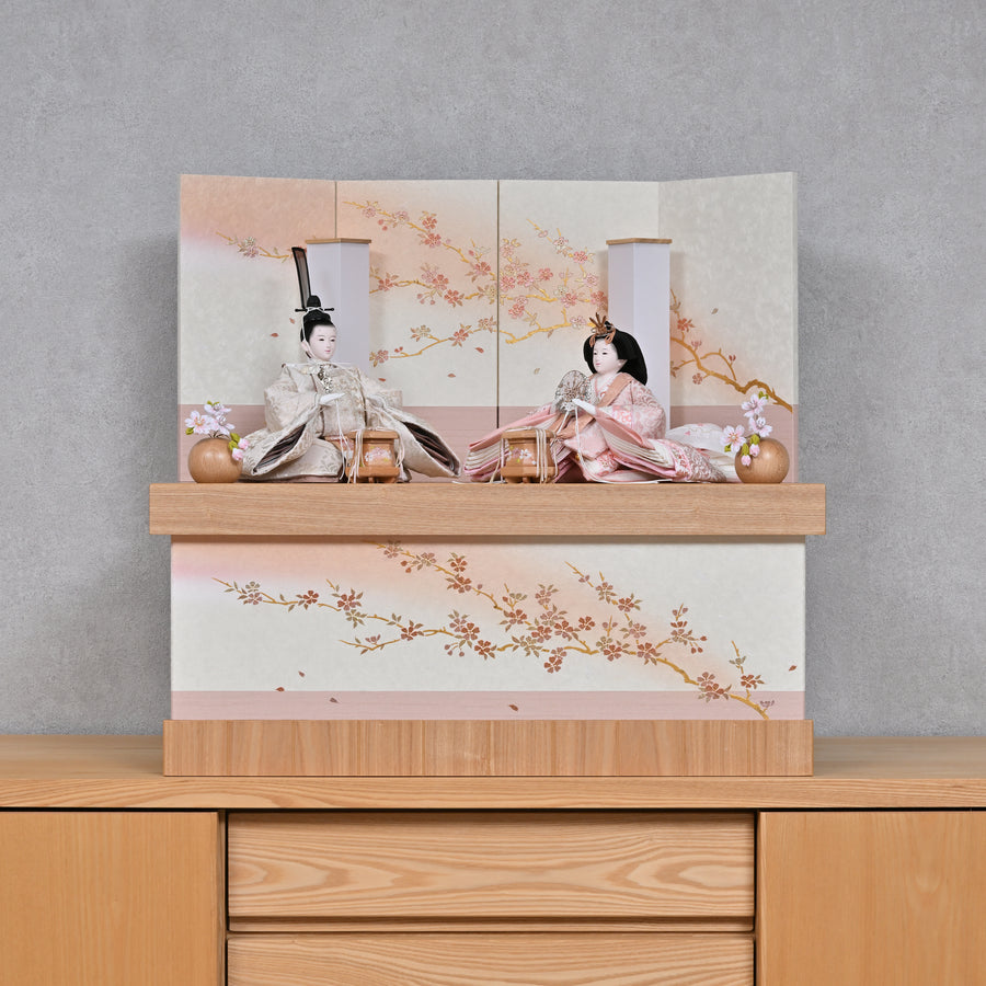 平安博翠作 ベージュ薄桃桜刺繍収納飾 桜空タモ　